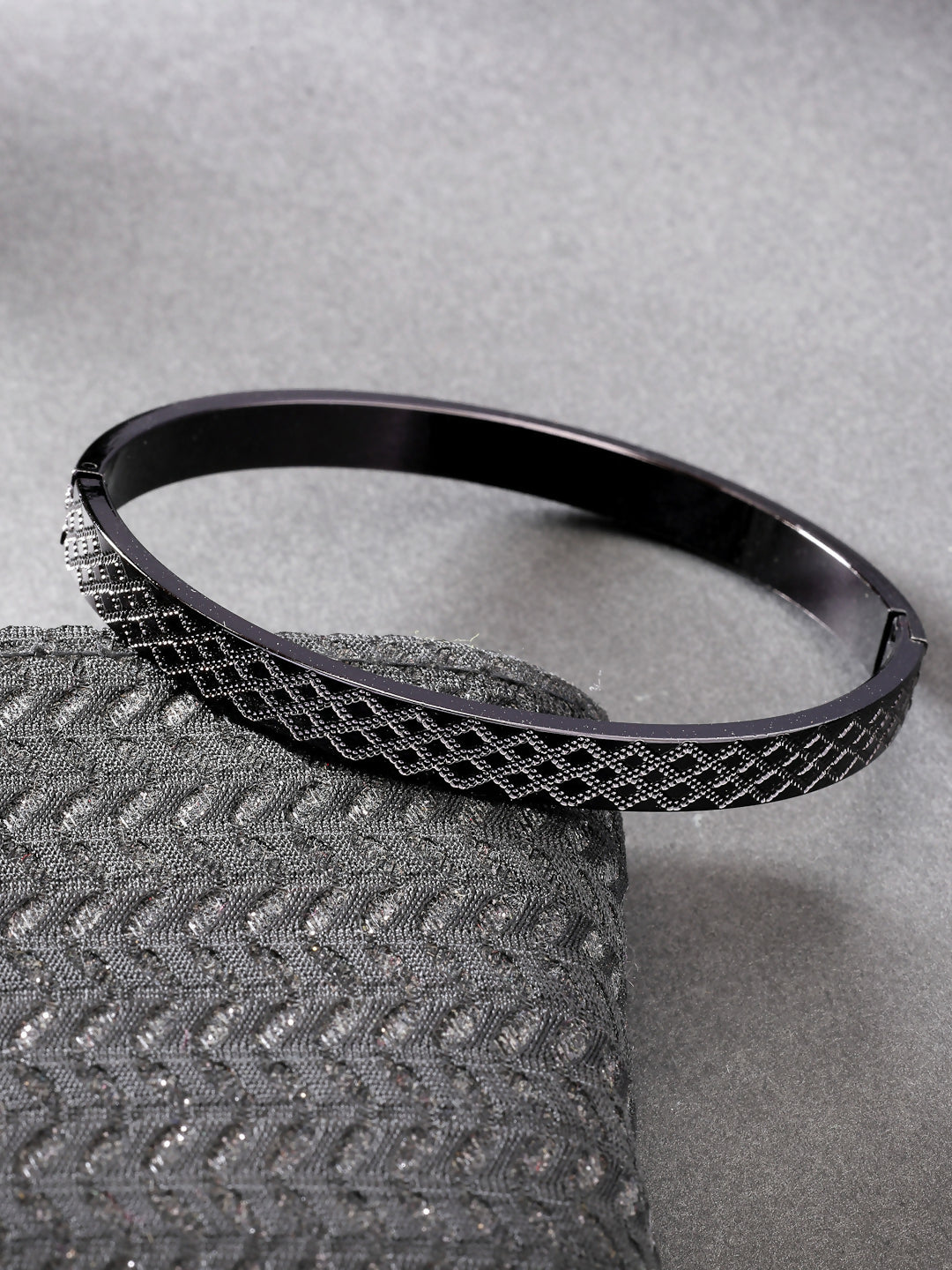 NVR Men's Black Rhodium-Plated Stainless Steel Kada Bracelet | Grab2Buy