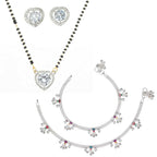 AanyaCentric Gold-Polished Mangalsutra Pendant Earring Set & Silver Plated Anklet