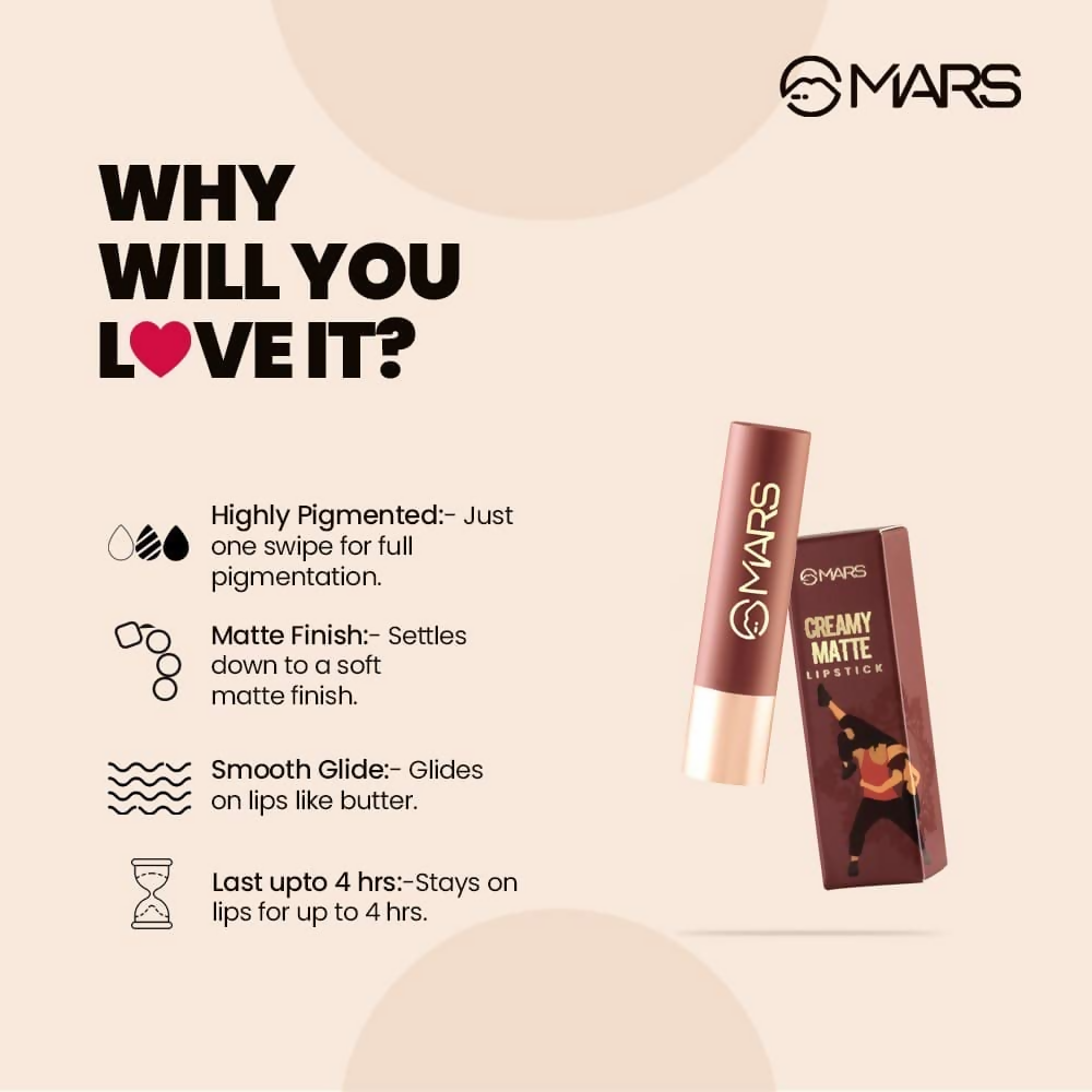 MARS Cosmetics Creamy Matte Long Lasting Lipstick - 23 Rock n Roll
