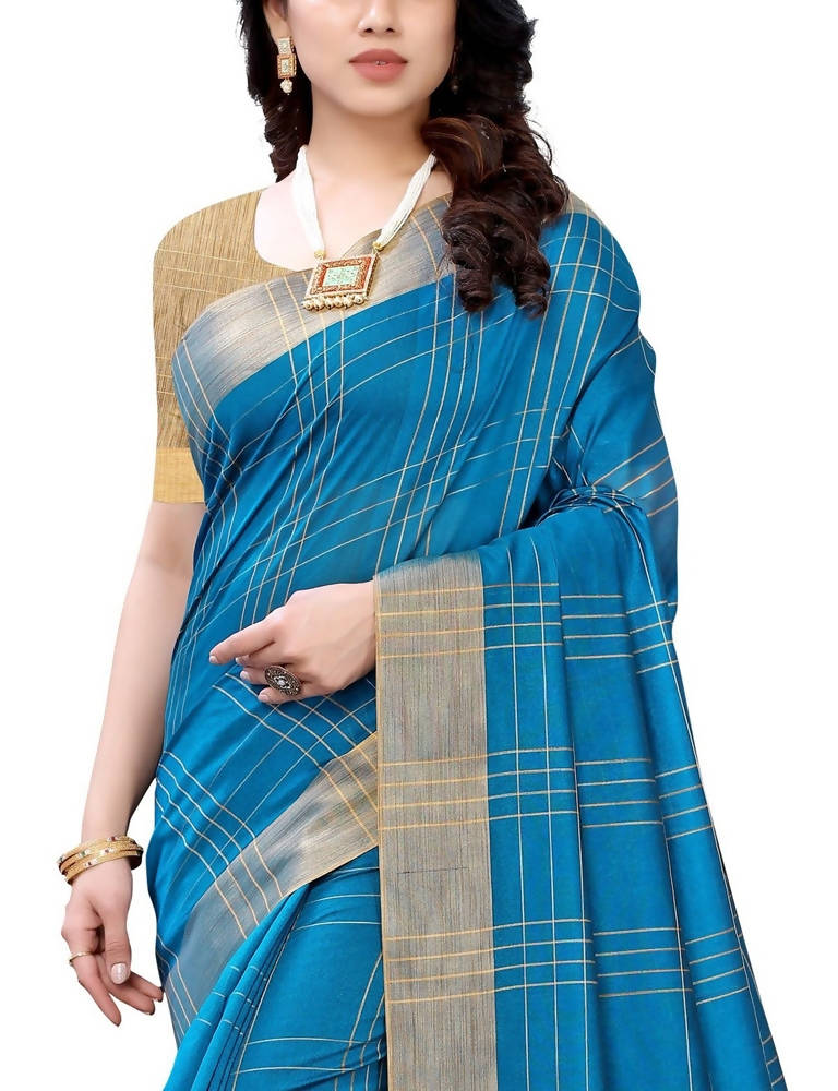 Vamika Blue Cotton Silk Weaving Saree (Anaya Blue) | Grab2Buy