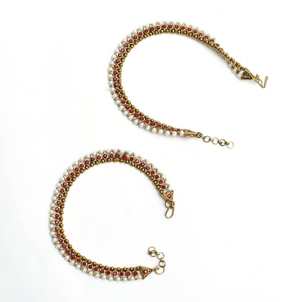 Mominos Fashion Kamal Johar Red Kundan Anklets | Grab2Buy