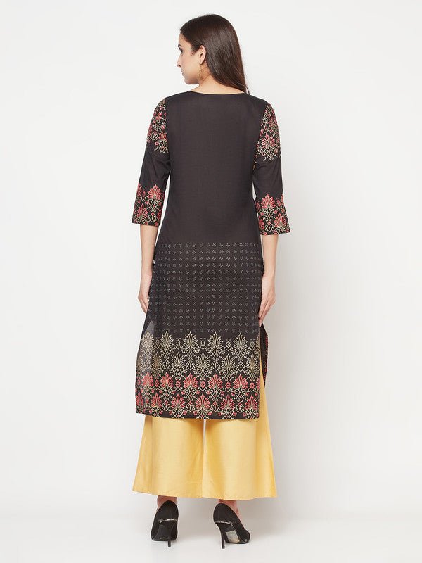 Aniyah Black Color Cotton Block Print Straight Kurta | Grab2Buy