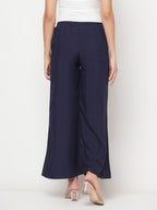 Aniyah Rayon Flared Slip-On Navy Blue Palazzo | Grab2Buy
