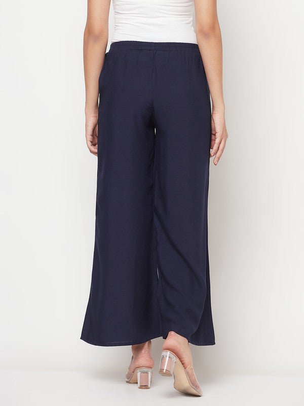 Aniyah Rayon Flared Slip-On Navy Blue Palazzo | Grab2Buy