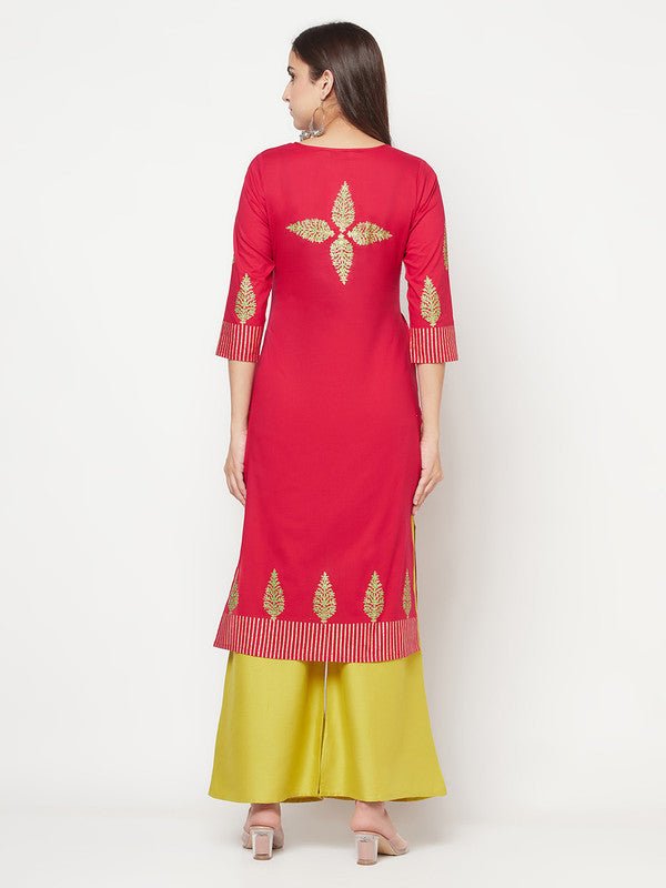 Aniyah Cotton Block Print Fuchsia Color Straight Kurta | Grab2Buy
