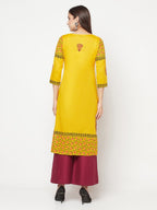 Aniyah Mustard Cotton Block Print Straight Kurta | Grab2Buy
