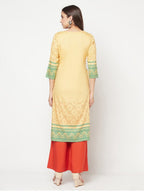 Aniyah Rayon Digital Screen Print Golden Beige Straight Kurta | Grab2Buy