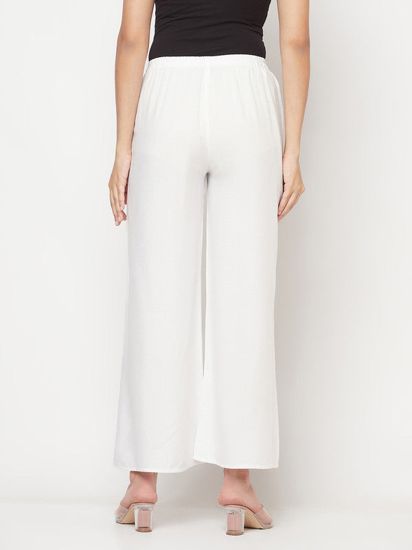 Indian Clothing Aniyah Rayon Flared Slip-On White Palazzo | Grab2Buy