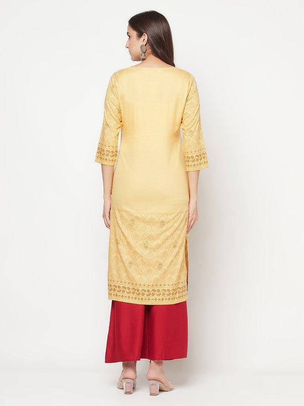 Aniyah Rayon Digital Screen Printed Golden Beige Straight Kurta | Grab2Buy
