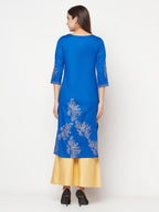 Aniyah Cotton Foil Print Royal Blue Straight Kurta | Grab2Buy