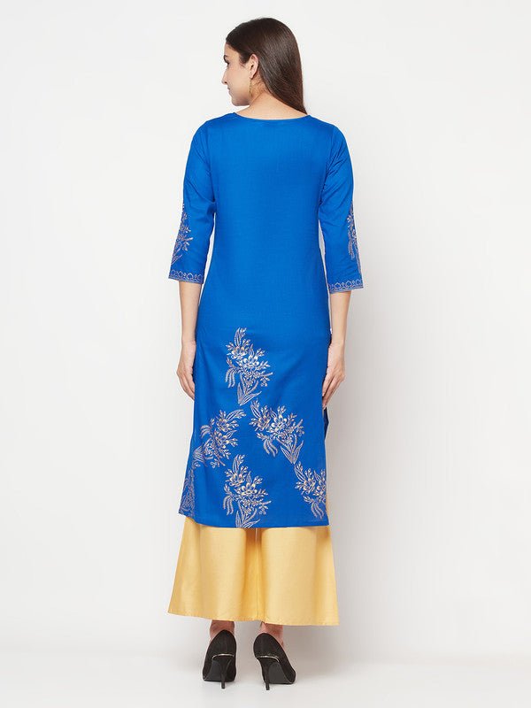 Aniyah Cotton Foil Print Royal Blue Straight Kurta | Grab2Buy