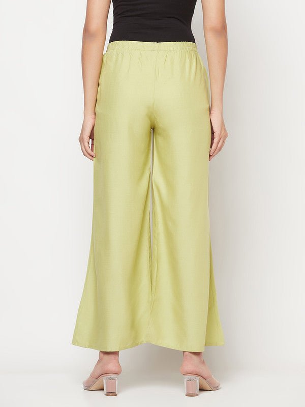 Aniyah Rayon Flared Slip-On Pista Color Palazzo | Grab2Buy