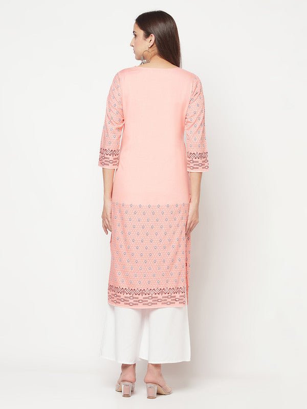 Aniyah Rayon Digital Screen Print Peach Color Straight Kurta | Grab2Buy