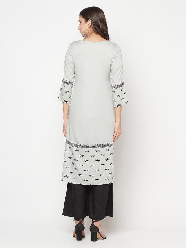 Aniyah Rayon Screen Print Light Grey Straight Kurta | Grab2Buy