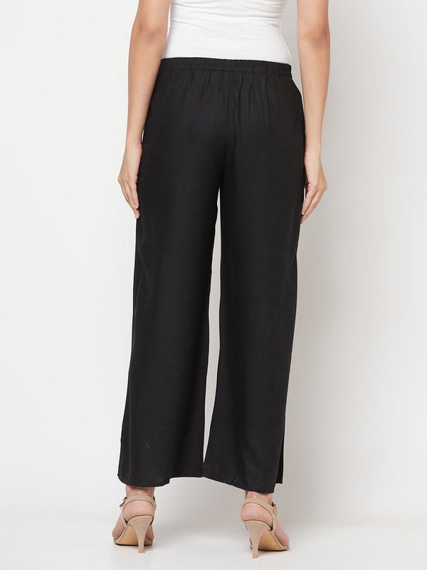 Aniyah Rayon Flared Slip-On Black Palazzo | Grab2Buy