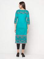 Aniyah Turquoise Cotton Block Print Straight Kurta | Grab2Buy