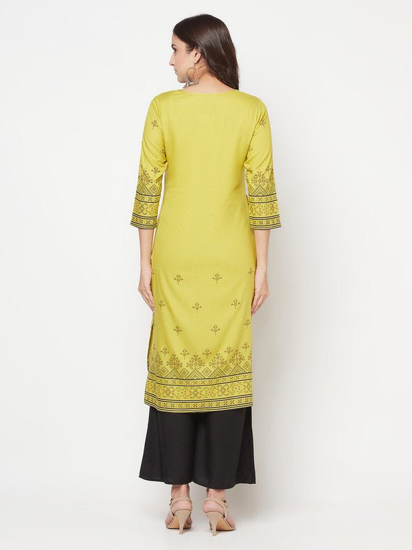 Aniyah Rayon Digital Screen Print Parrot Green Straight Kurta | Grab2Buy