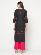 Aniyah Rayon Block Print Straight Kurta - Black | Grab2Buy