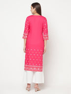Aniyah Rayon Screen Print Fuchsia Straight Kurta | Grab2Buy