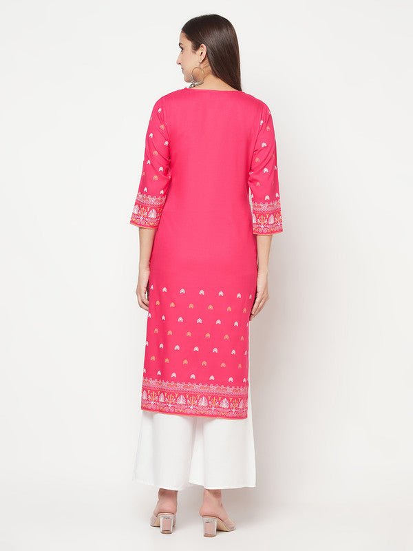 Aniyah Rayon Screen Print Fuchsia Straight Kurta | Grab2Buy