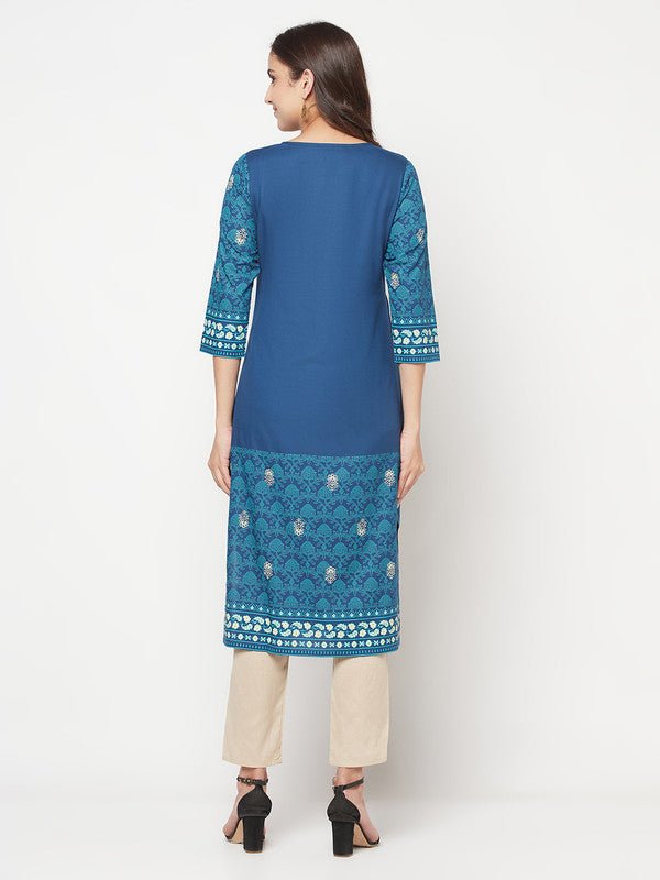 Aniyah Rayon Digital Screen Printed Blue Color Straight Kurta | Grab2Buy