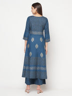 Aniyah Rayon Block Print Blue Anarkali Kurta | Grab2Buy