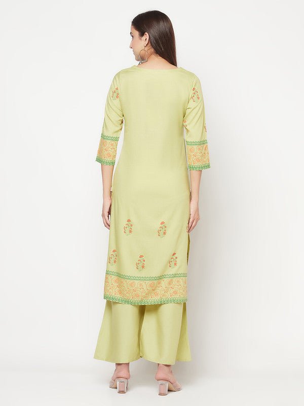 Aniyah Rayon Screen Print Pista Green Straight Kurta | Grab2Buy