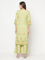Aniyah Rayon Screen Print Pista Green Straight Kurta | Grab2Buy