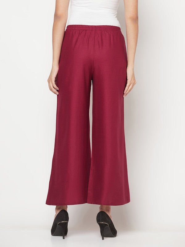 Aniyah Rayon Flared Slip-On Wine Color Palazzo | Grab2Buy