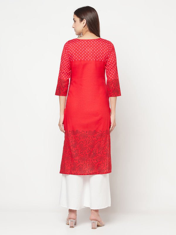 Aniyah Cotton Block Print Red Color Straight Kurta | Grab2Buy