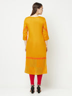 Aniyah Cotton Block Print Mustard Color Straight Kurta | Grab2Buy