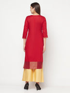 Aniyah Cotton Foil Print Maroon Straight Kurta | Grab2Buy