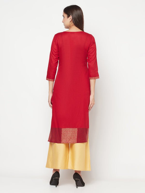 Aniyah Cotton Foil Print Maroon Straight Kurta | Grab2Buy