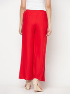 Aniyah Rayon Flared Slip-On Red Palazzo | Grab2Buy