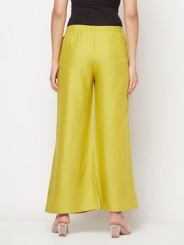 Aniyah Rayon Flared Slip-On Parrot Green Palazzo | Grab2Buy