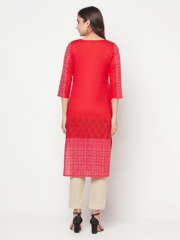 Aniyah Cotton Block Print Red Straight Kurta | Grab2Buy