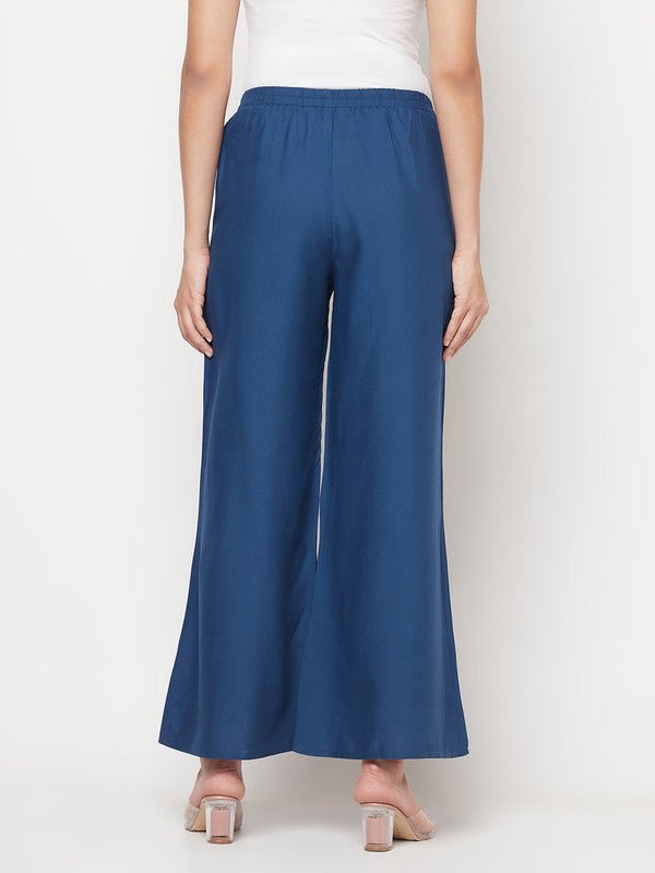 Aniyah Rayon Flared Slip-On Blue Palazzo | Grab2Buy