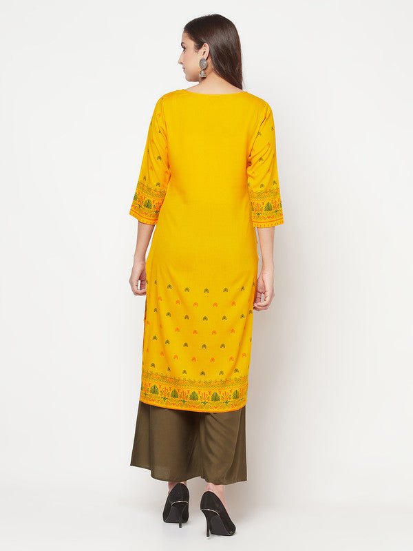 Aniyah Rayon Screen Print Mustard Straight Kurta | Grab2Buy