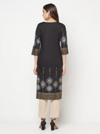 Aniyah Rayon Screen Print Black Straight Kurta | Grab2Buy