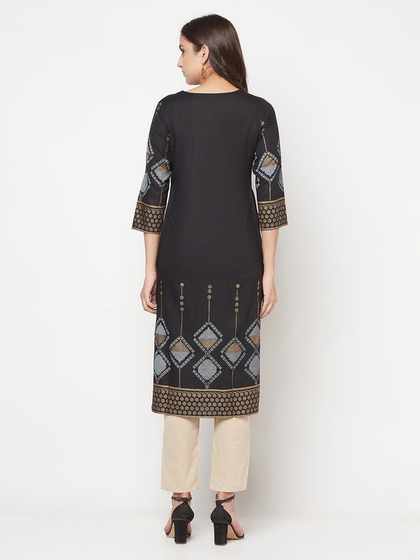 Aniyah Rayon Screen Print Black Straight Kurta | Grab2Buy