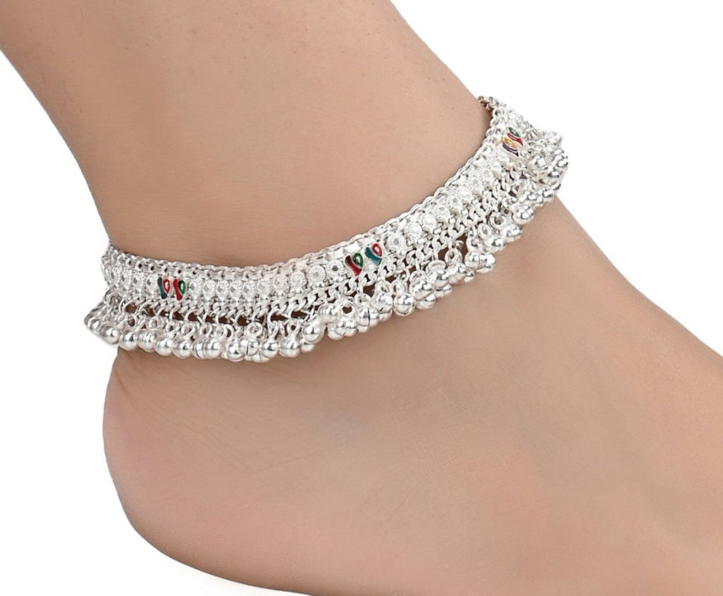 AanyaCentric Silver Plated White Metal Payal Indian Traditional Ethnic Fashion Imitation Jewellery Foot Chain | Grab2Buy