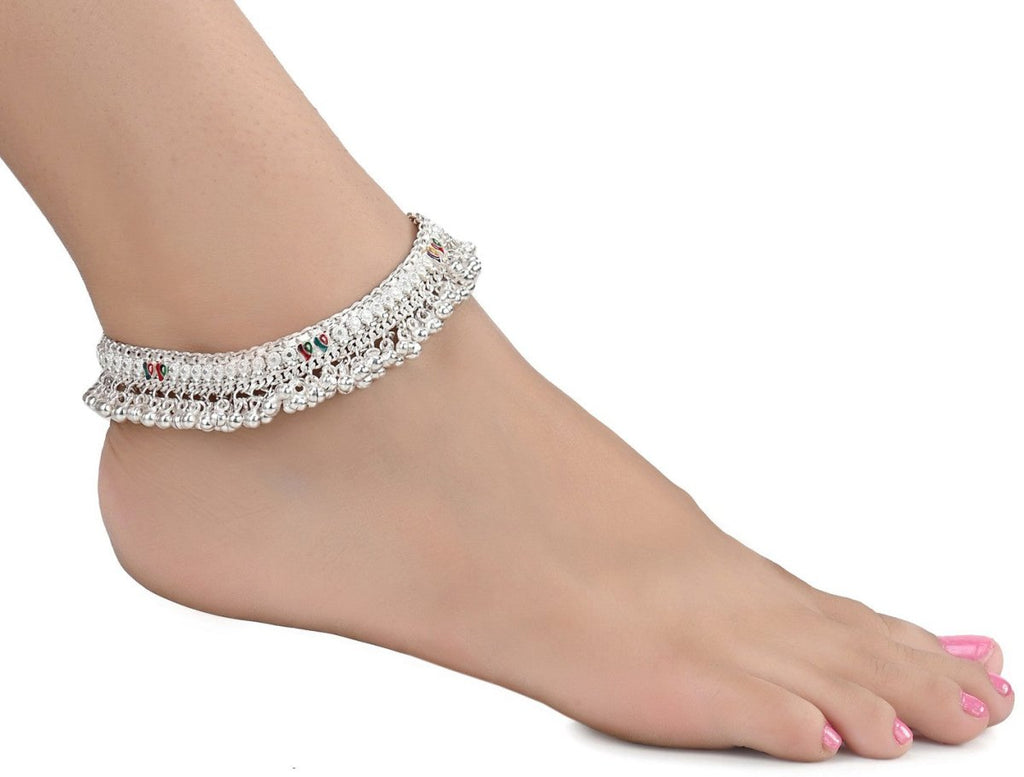 AanyaCentric Silver Plated White Metal Payal Indian Traditional Ethnic Fashion Imitation Jewellery Foot Chain | Grab2Buy