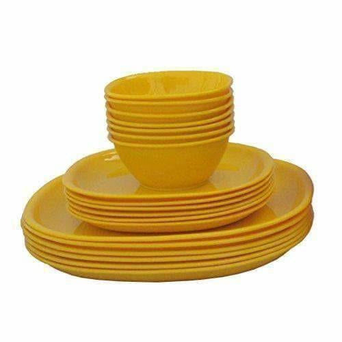 Plastic Square Plate and Bowl Set, 18-Pieces, Yellow | Grab2Buy