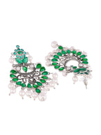 Shoshaa Silver-Plated Green Handcrafted Drop Earrings With Pearl | Grab2Buy