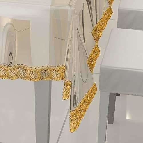 Transparent With Golden Lace 6 Seater Dinning Table Cover | Grab2Buy