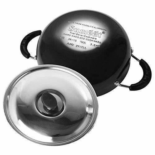 Hard Anodised Deep Kadhai With Stainless Steel Lid | Grab2Buy