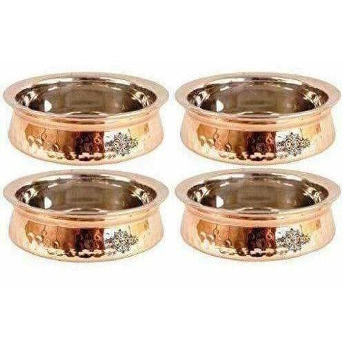 Steel Copper Handi Bowl Hammered Design Serving Dishes - Set of 4 | Grab2Buy