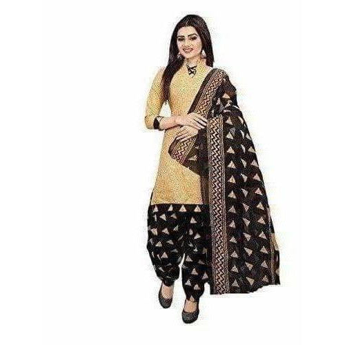 Beige Cotton Printed Unstitched Dress Material | Grab2Buy