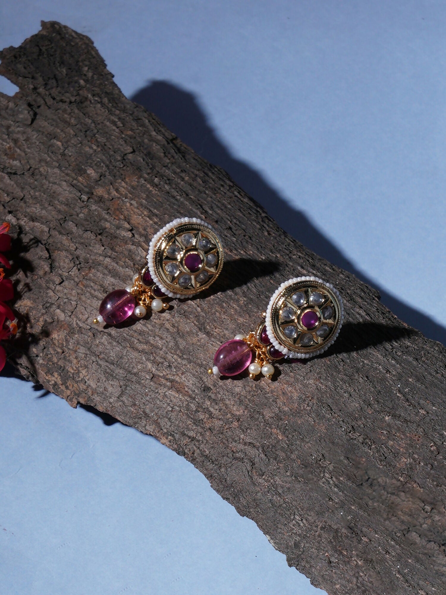 Kundan Studs with Stones (Gold) - Ruby Raang | Grab2Buy