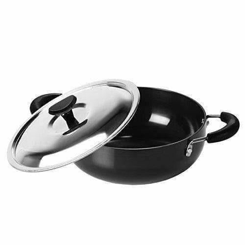 Hard Anodised Deep Kadhai With Stainless Steel Lid | Grab2Buy